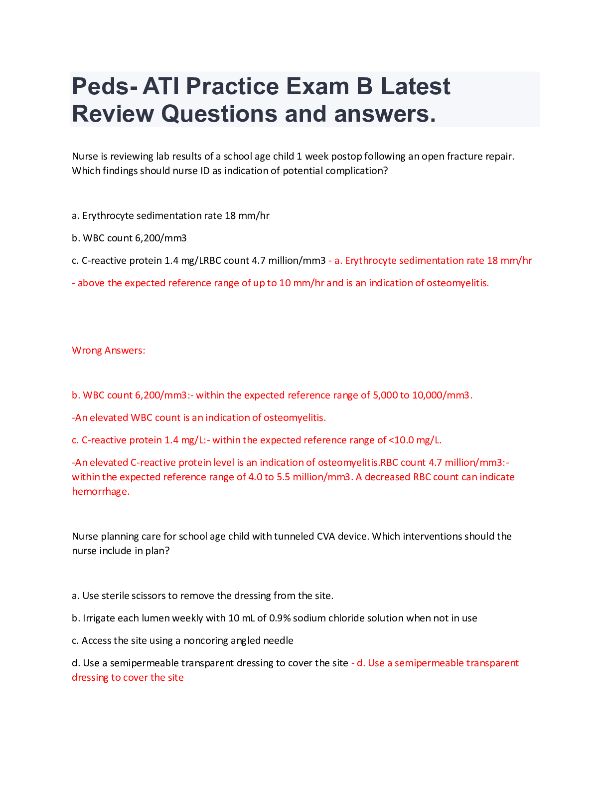 Preview image for Peds- ATI Practice Exam B Latest Review Questions and answers.